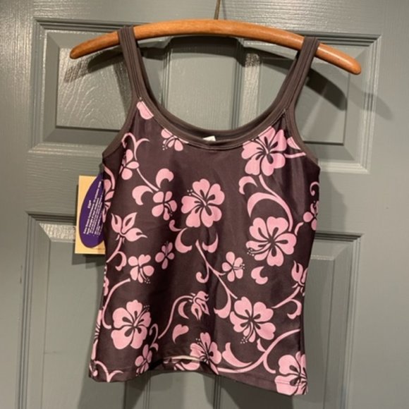 Sugoi mesh tank top with built-in bra, LG, tags, never worn. Gray, lavender - Picture 1 of 4